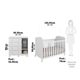 Quarto de Bebê Cômoda com 1 Porta Janelada e Berço com Rodízios 100% Mdf Lana Espresso Móveis - 4