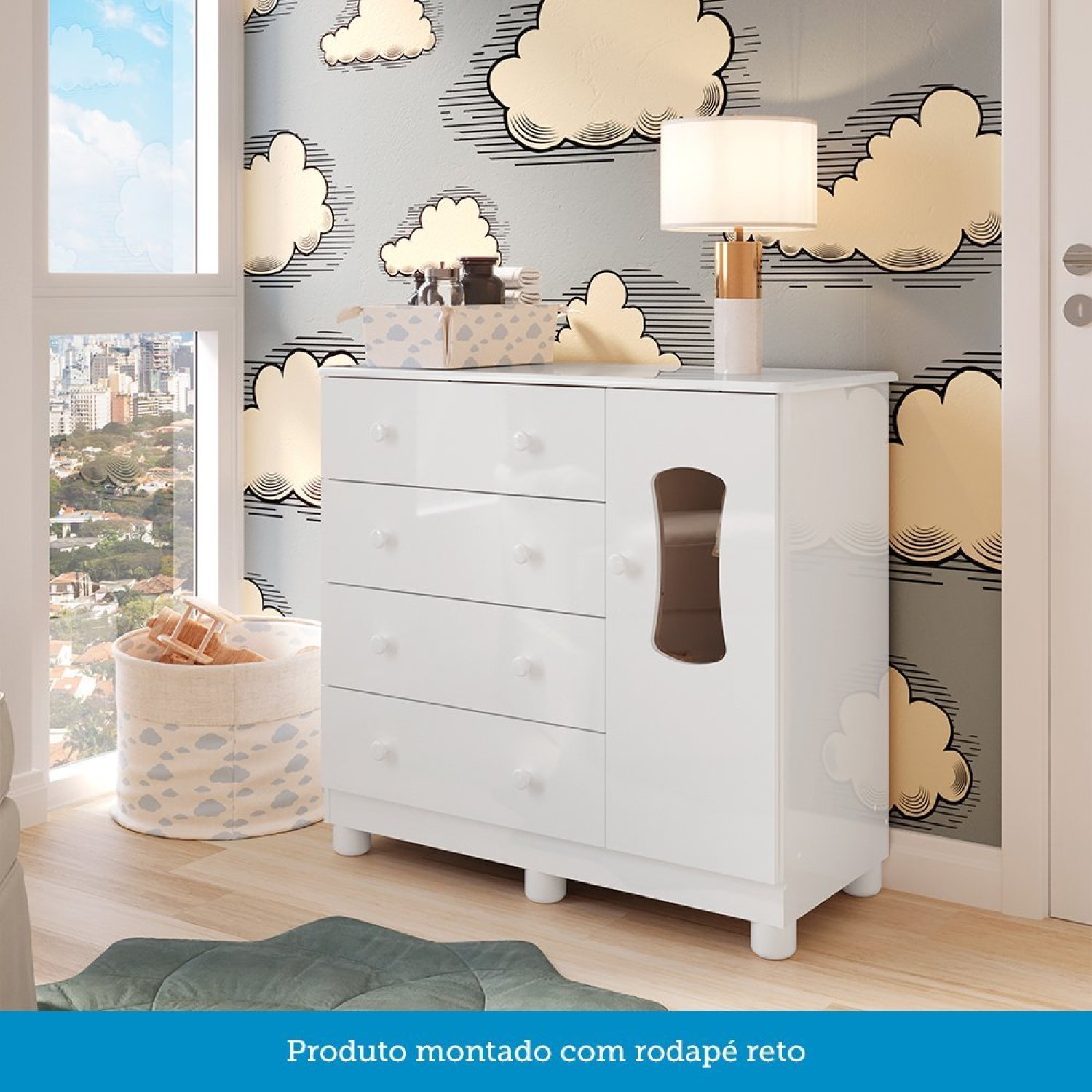 Quarto de Bebê Cômoda com 1 Porta Janelada e Berço com Rodízios 100% Mdf Lana Espresso Móveis - 7