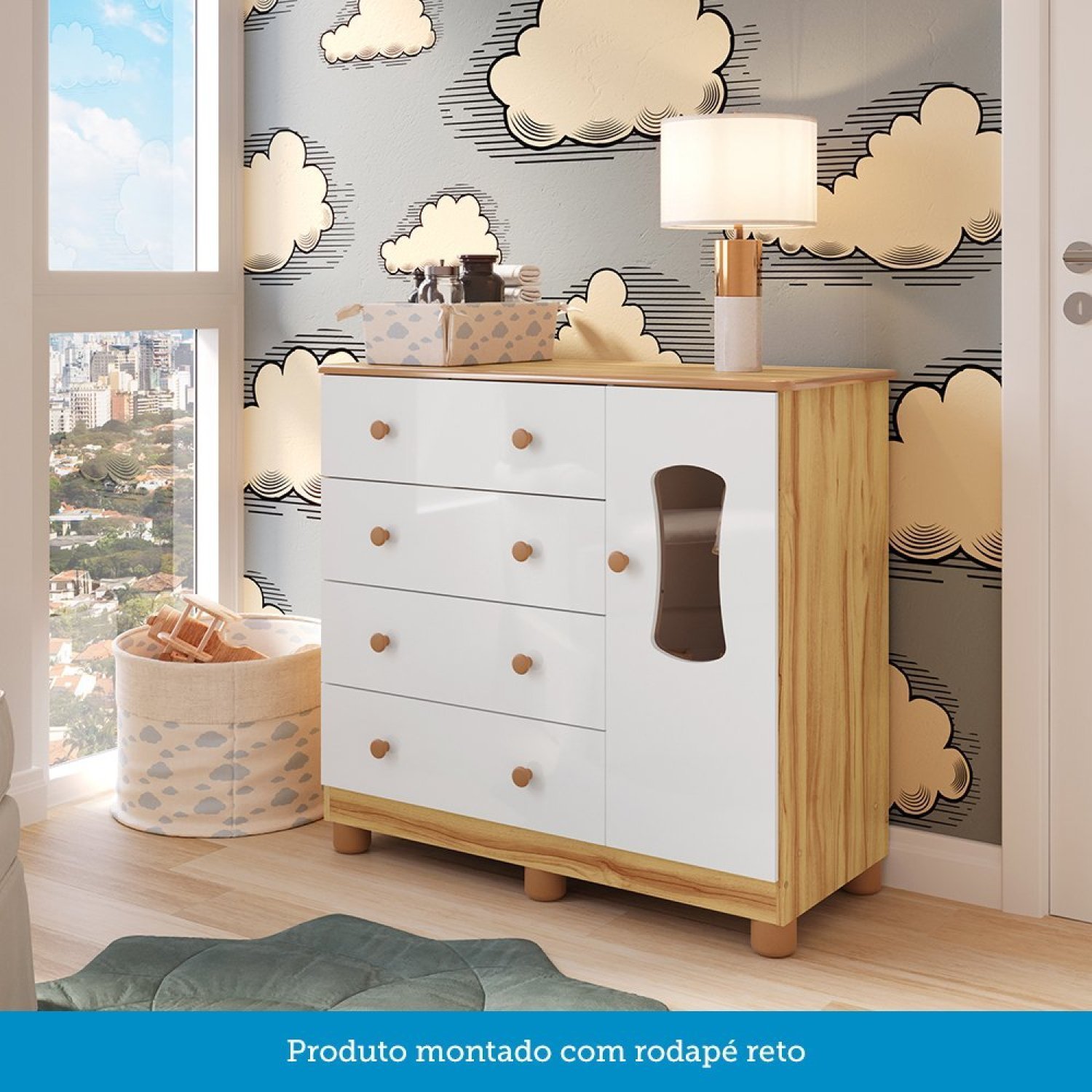 Quarto de Bebê Cômoda com 1 Porta Janelada e Berço com Rodízios 100% Mdf Lana Espresso Móveis - 7