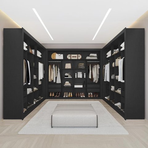 Guarda Roupa Closet Triplo Nt6060 Mdf Preto Tx Amoudi Móveis