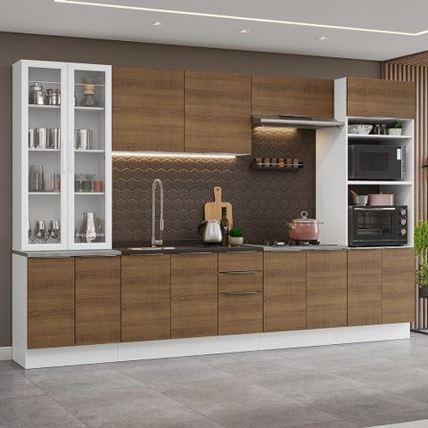 Armário de Cozinha Completa 340cm Branco/rustic Stella Madesa 01 Branco/rustic