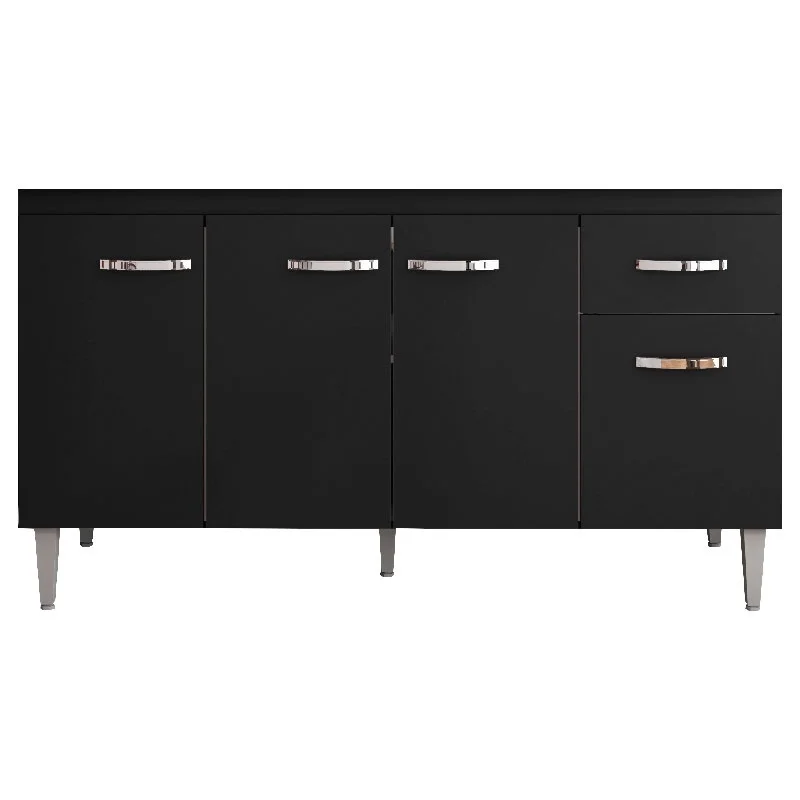 Balcão Gabinete de Pia Gabriela 150cm Preto S/Tampo - AJL Móveis - 3