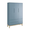 Ver imagem 2 de Jogo de Quarto Infantil Classic Guarda Roupa 3 Portas e Cômoda 6 Gavetas Azul Fosco com Pés Madeira