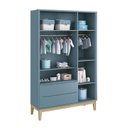 Ver imagem 3 de Jogo de Quarto Infantil Classic Guarda Roupa 3 Portas e Cômoda 6 Gavetas Azul Fosco com Pés Madeira