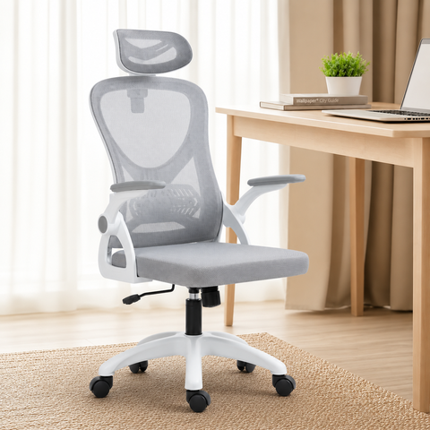 Cadeira de Escritório Presidente Tela Mesh Sistema Relax Branco/Cinza Columbus Rivatti