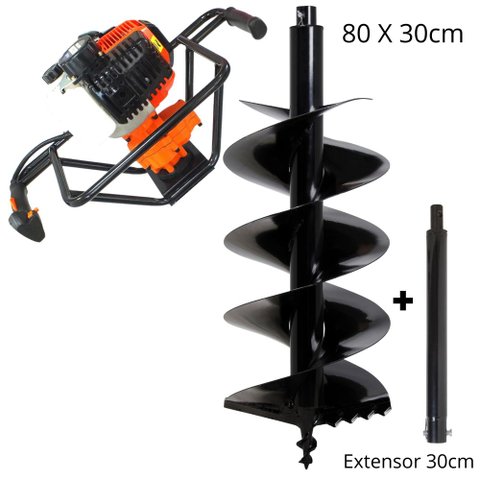 Perfurador de Solo Vulcan VPS520 Broca 80x30cm + Extensor de 30cm Ideal para Instalações de Mour