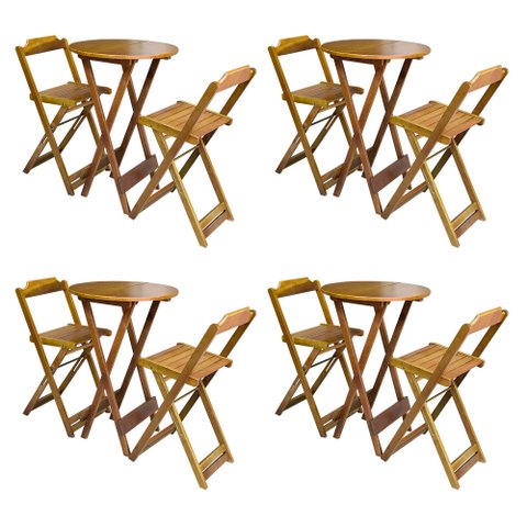 Kit 4 Jogos de Mesa Bistrô de Madeira com 2 Cadeiras Dobrável Ideal para Bar e Restaurante Mel