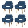 Kit 4 Poltronas Decorativa Breda Prime Veludo Azul Marinho Base Fixa em Madeira Maciça - 1