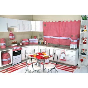 Itens para Cozinha em Bordado Ponto Cruz - Joaninha Arte & Tear Cortina de Cozinha - Bordada