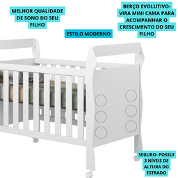 Berço Multifuncional Mini Cama com Colchão Grade Removível:branco - 5