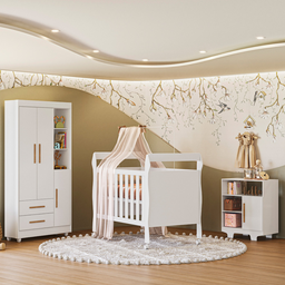Berço Multifuncional Mini Cama com Colchão Grade Removível:branco - 2