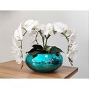 Ver imagem 3 de Arranjo Com 4 Orquídeas Brancas No Vaso Espelhado Azul