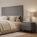Ver imagem 3 de Cabeceira Ripada Solteiro Bend com Mesa MDF Grigio com Preto Casa Lar Shop