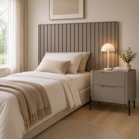Cabeceira Ripada Solteiro Bend com Mesa MDF Grigio com Preto Casa Lar Shop