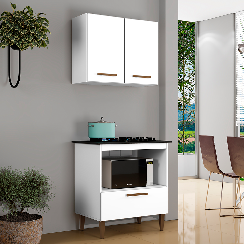 Kit Balcão Cooktop Itatiaia 4 Bocas e Armario Aereo Branco | MadeiraMadeira