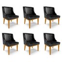 Ver imagem 1 de Kit 6 Cadeiras Decorativas Sala de Jantar Base Fixa de Madeira Firenze PU Preto Brilho/Castanho G19