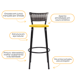 Kit 3 Banquetas Alta para Cozinha Junco Degradê Bancada Bistrô Balcão Ilhas Área Gourmet Piscina - 4
