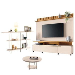 Estante Home Theater Artís Off White Cinamomo e Aparador Infinity e Mesa de Centro Sky Off White -