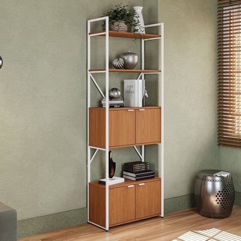Estante para Livros Dijon 4 Portas Canela/branco Fosco - Kappesberg