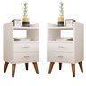 Kit 2 Mesa de Cabeceira Retrô Pés Palito em Madeira Maciça 2 Gavetas e Prateleira - 2