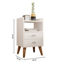 Ver imagem 4 de Kit 2 Mesa de Cabeceira Retrô Pés Palito em Madeira Maciça 2 Gavetas e Prateleira