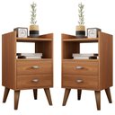 Ver imagem 2 de Kit 2 Mesa de Cabeceira Retrô Pés Palito em Madeira Maciça 2 Gavetas e Prateleira