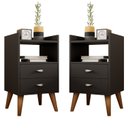 Ver imagem 2 de Kit 2 Mesa de Cabeceira Retrô Pés Palito em Madeira Maciça 2 Gavetas e Prateleira