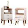 Kit 2 Mesa de Cabeceira Retrô Pés Palito em Madeira Maciça 2 Gavetas e Prateleira - 2
