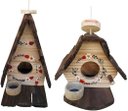 Ver imagem 1 de Kit Casinha e Chalé de Passarinho com Comedouro Feitos de Madeira- Decoração