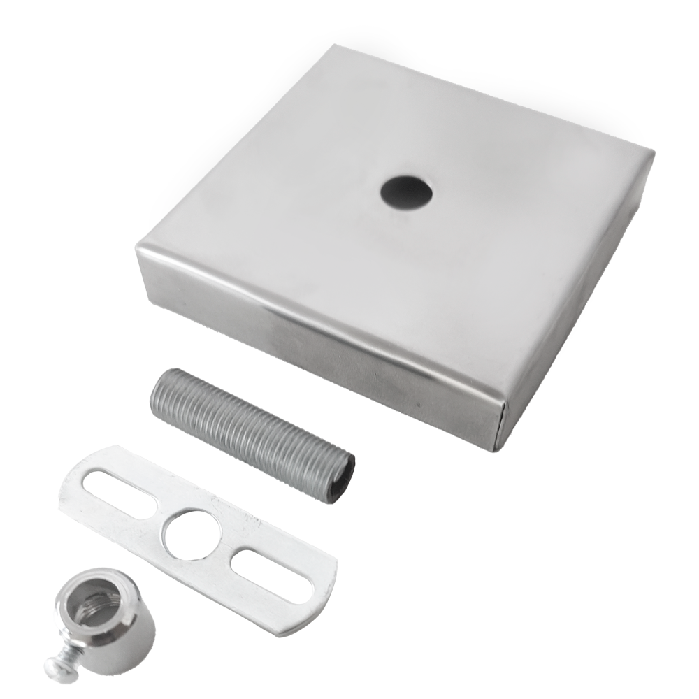 Kit 5 Canoplas para Lustre e Pendente Quadrada Cromada 8cm Inox - 3