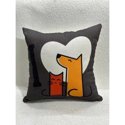 Capa de Almofada Decorativa Marrom Gato e Cachorro 100% Algodão para Sofá - 43x43cm - 2