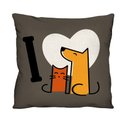 Ver imagem 1 de Capa de Almofada Decorativa Marrom Gato e Cachorro 100% Algodão para Sofá - 43x43cm