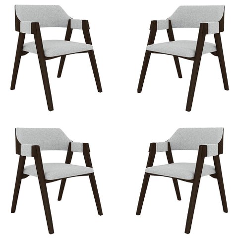 Kit 4 Cadeiras Sala de Jantar e Jogos Carteados Madeira Maciça Poker Linho Cinza/capuccino G42 - Gra