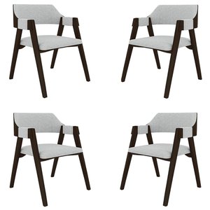 Kit 4 Cadeiras Sala de Jantar e Jogos Carteados Madeira Maciça Poker Linho Cinza/capuccino G42 - Gra