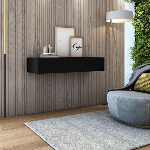 Aparador Modelo Eros Suspenso na Parede 90cm P Ambientes Sofisticados:preto