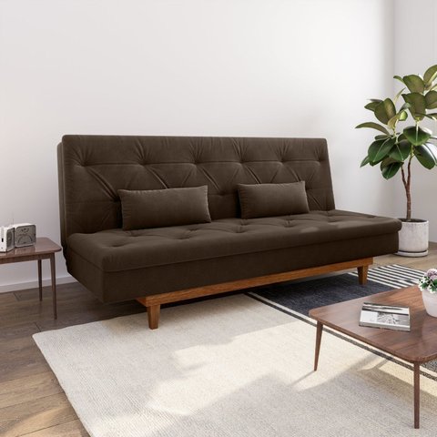 Sofá Cama 3 Lugares em Suede Tokio Yescasa Marrom/Mel