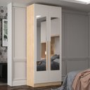 Ver imagem 3 de Quarto Modulado 3 Guarda Roupas 2 Mesas de Cabeceira 1 Módulo Ponte Aéreo San Diego Bege/Aveiro Oak/Cinza Urbano