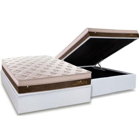 Cama Box Baú Casal: Colchão Molas Plumatex MasterPocket Ensacadas Personalle + Base CRC Courano Whit