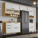 Ver imagem 1 de Cozinha Completa Modulada 100% MDF 5 Peças 8 Portas 4 Gavetas e Vidro 280cm Vicenza Espresso Móveis Branco/Amêndoa
