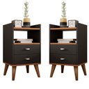 Ver imagem 2 de Kit 2 Mesa de Cabeceira Retrô Pés Palito em Madeira Maciça 2 Gavetas e Prateleira