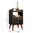 Ver imagem 4 de Kit 2 Mesa de Cabeceira Retrô Pés Palito em Madeira Maciça 2 Gavetas e Prateleira