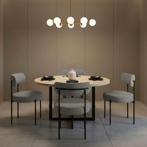 Cadeira Sala de Jantar Margara Kit 4 em Aço Preto Bouclê Ted D03 - D'Rossi