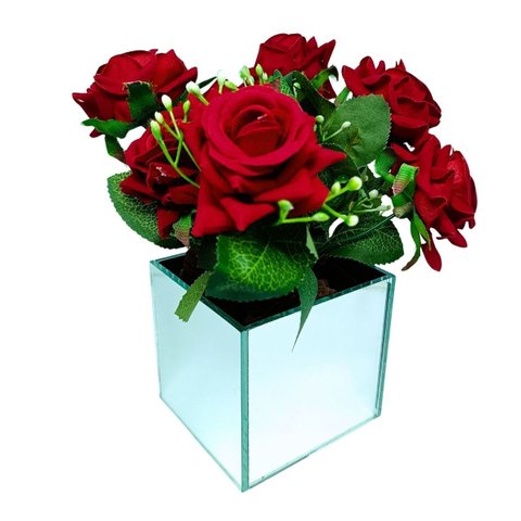 Vaso Decorativo Espelhado com Rosas Artificiais