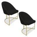 Ver imagem 1 de Kit 02 Cadeiras Poltrona De Jantar Bela Base Metálica Industrial Dourado Sala Recepção Veludo Preto