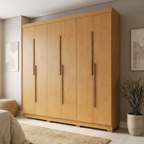 Guarda-Roupa Casal 6 Portas 2 Gavetas 100% MDF Valência Marrom/Cerejeira