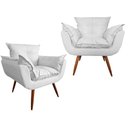 Ver imagem 1 de Kit 2 Poltronas Decorativa Opala Couro Branco Pés Madeira Ms Decor