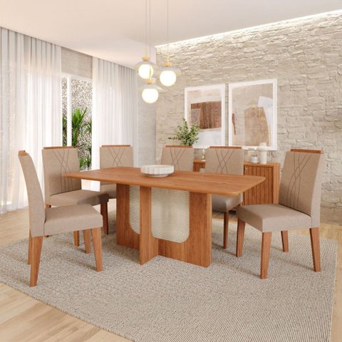 Sala de Jantar 6 Lugares 180 cm Amelia Cinamomo/Bege - Panorama Móveis