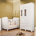 Ver imagem 1 de Quarto de Bebê Guarda-Roupa 3 Ptas 3 Gavetas e Berço 100% MDF Lana Espresso Móveis Branco Brilho