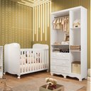 Ver imagem 3 de Quarto de Bebê Guarda-Roupa 3 Ptas 3 Gavetas e Berço 100% MDF Lana Espresso Móveis Branco Brilho