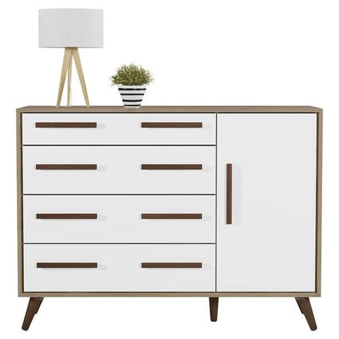 Cômoda Sapateira Retrô 4 Gavetas 1 Porta Branco Rústico